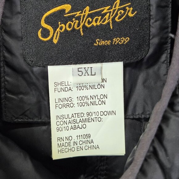 Sportcaster Men’s Down Zip Puffer Jacket Black Size 5XL Packable Outdoors - Picture 8 of 9